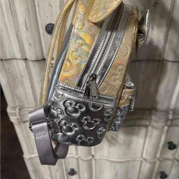 Loungefly Disney Gold and Silver Bow Mini Backpack - Picture 4 of 6